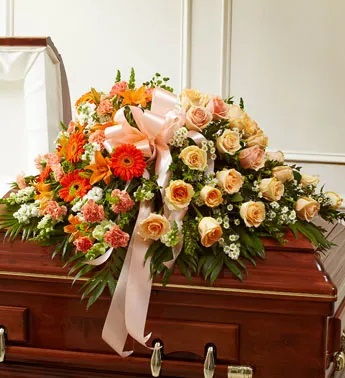 Treasured Memories Half Casket Cover - Peach & White