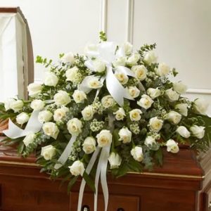 Treasured Memories Half Casket Cover - White Rose