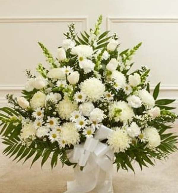 Touching Tribute Floor Basket - White