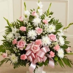 Touching Tribute Floor Basket - Pink & White