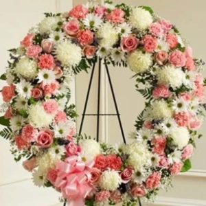 Serene Sympathies Standing Wreath - Pink & White