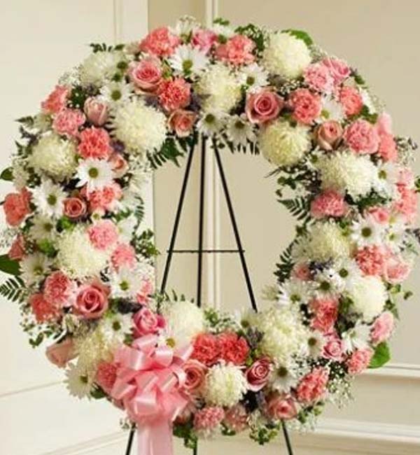 Serene Sympathies Standing Wreath - Pink & White