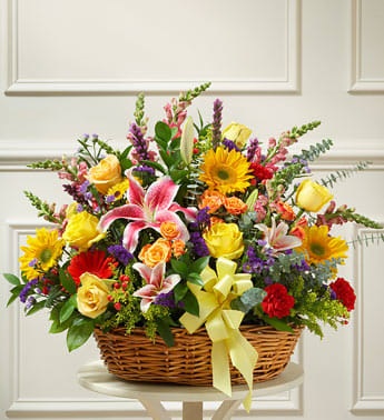 Bright Blessings Sympathy Arrangement in Basket